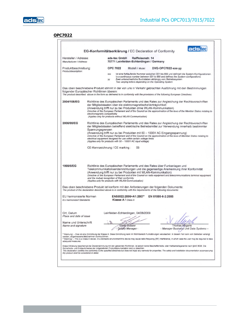 ADS-TEC OPC7013/7015/7022 User Manual | Page 48 / 48