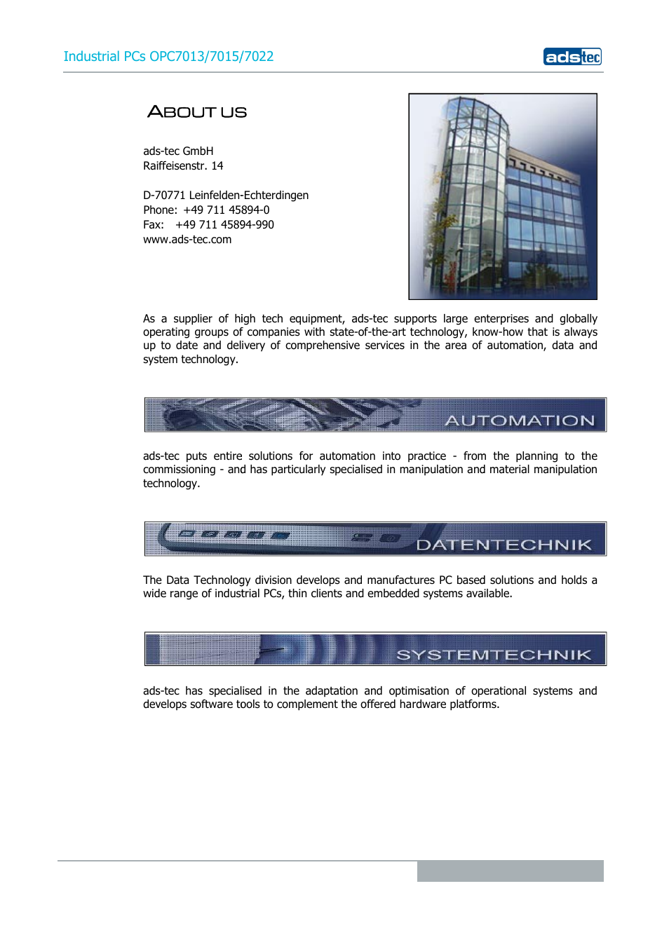 About us, Bout us | ADS-TEC OPC7013/7015/7022 User Manual | Page 5 / 48