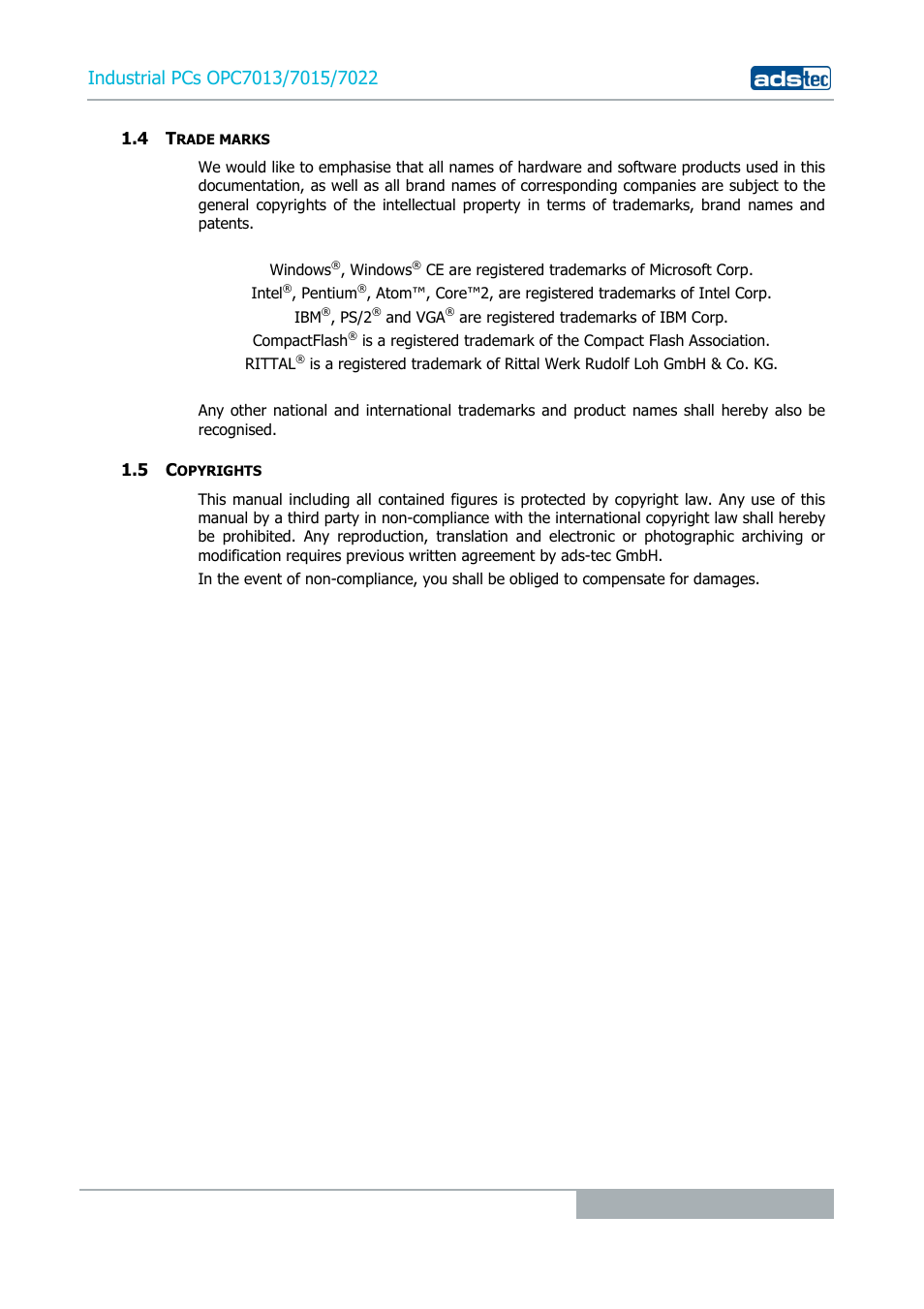 4 trade marks, 5 copyrights | ADS-TEC OPC7013/7015/7022 User Manual | Page 7 / 48