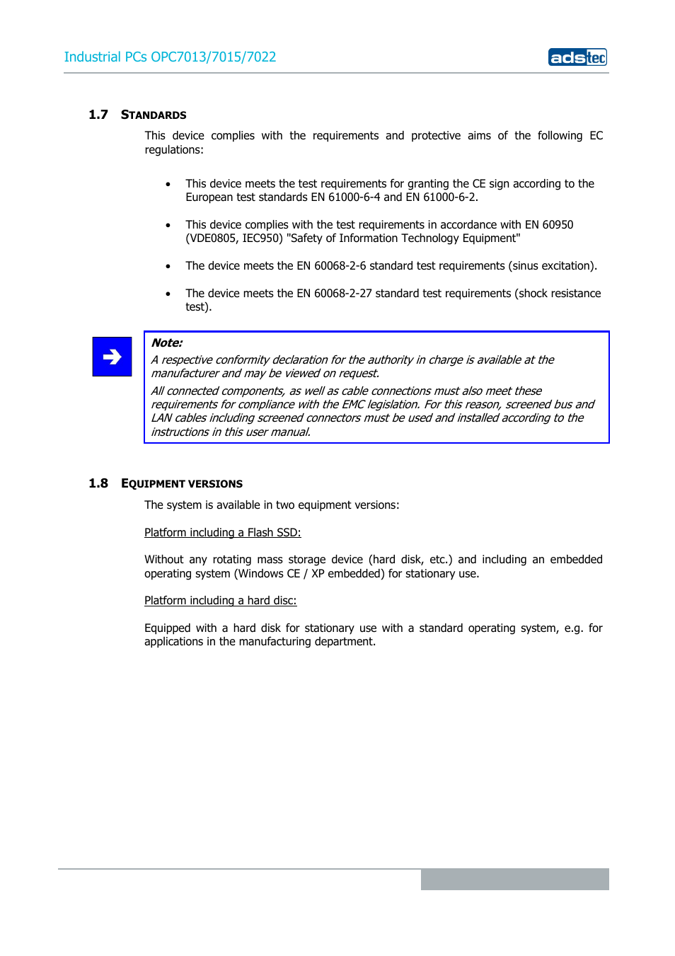 7 standards, 8 equipment versions | ADS-TEC OPC7013/7015/7022 User Manual | Page 9 / 48