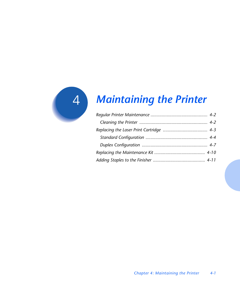 Maintaining the printer, Chapter 4, Maintaining the printer -1 | Xerox N3225 User Manual | Page 103 / 169