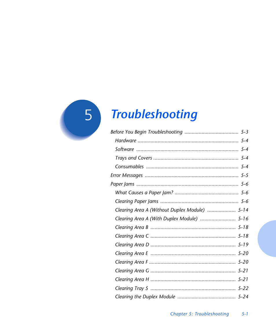 Troubleshooting, Chapter 5, Troubleshooting -1 | Xerox N3225 User Manual | Page 115 / 169