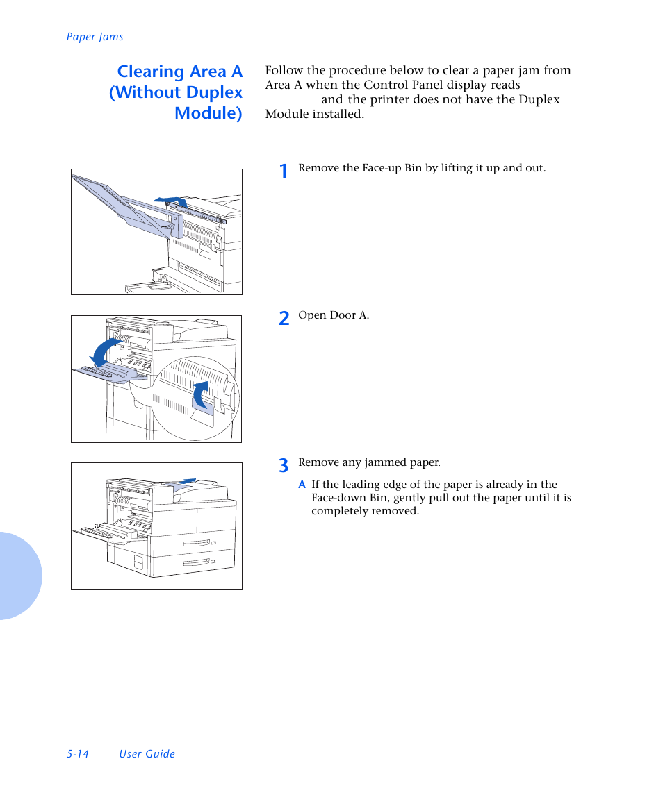 Clearing area a (without duplex module), Clearing area a (without duplex module) -14 | Xerox N3225 User Manual | Page 128 / 169