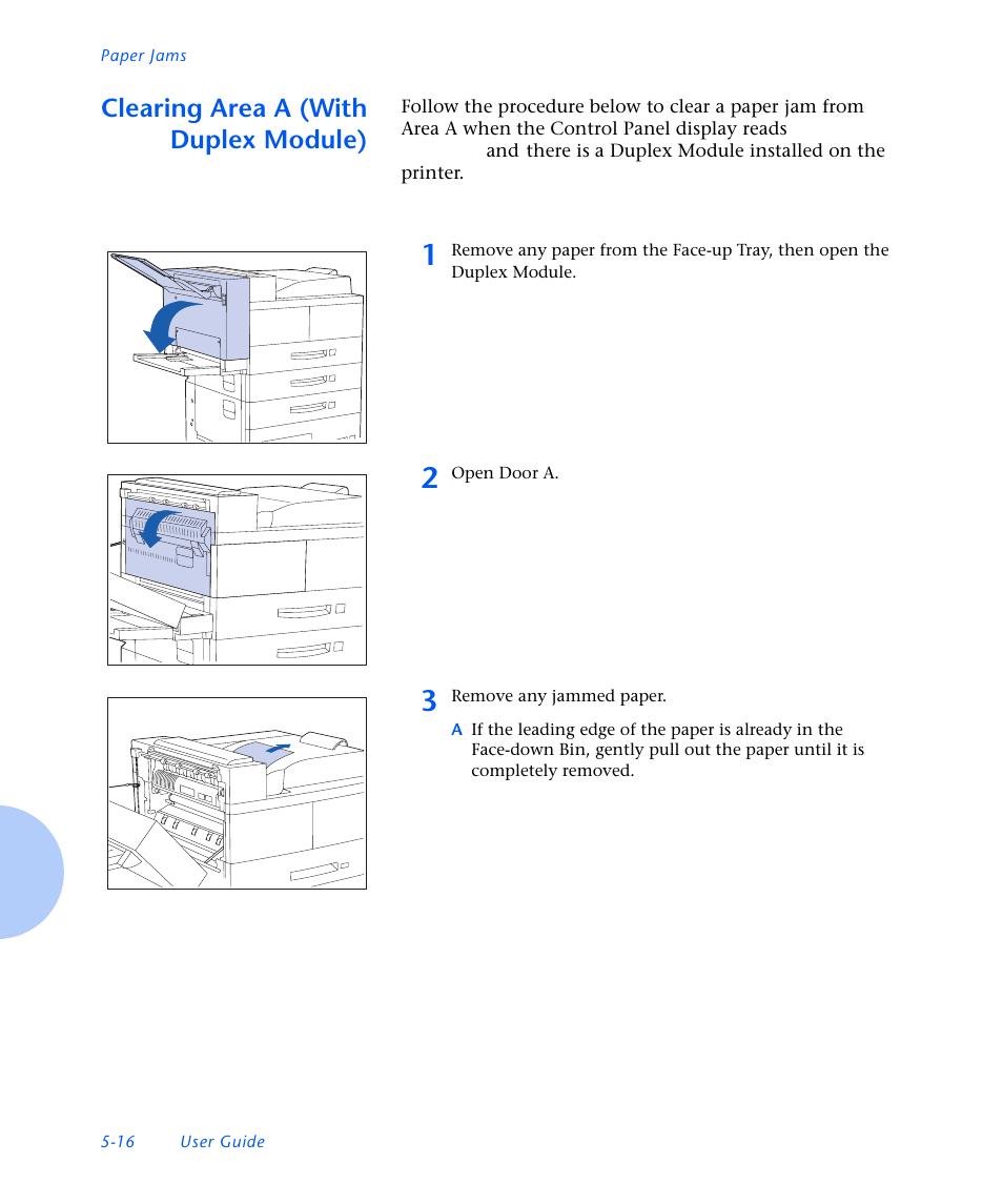Clearing area a (with duplex module), Clearing area a (with duplex module) -16 | Xerox N3225 User Manual | Page 130 / 169