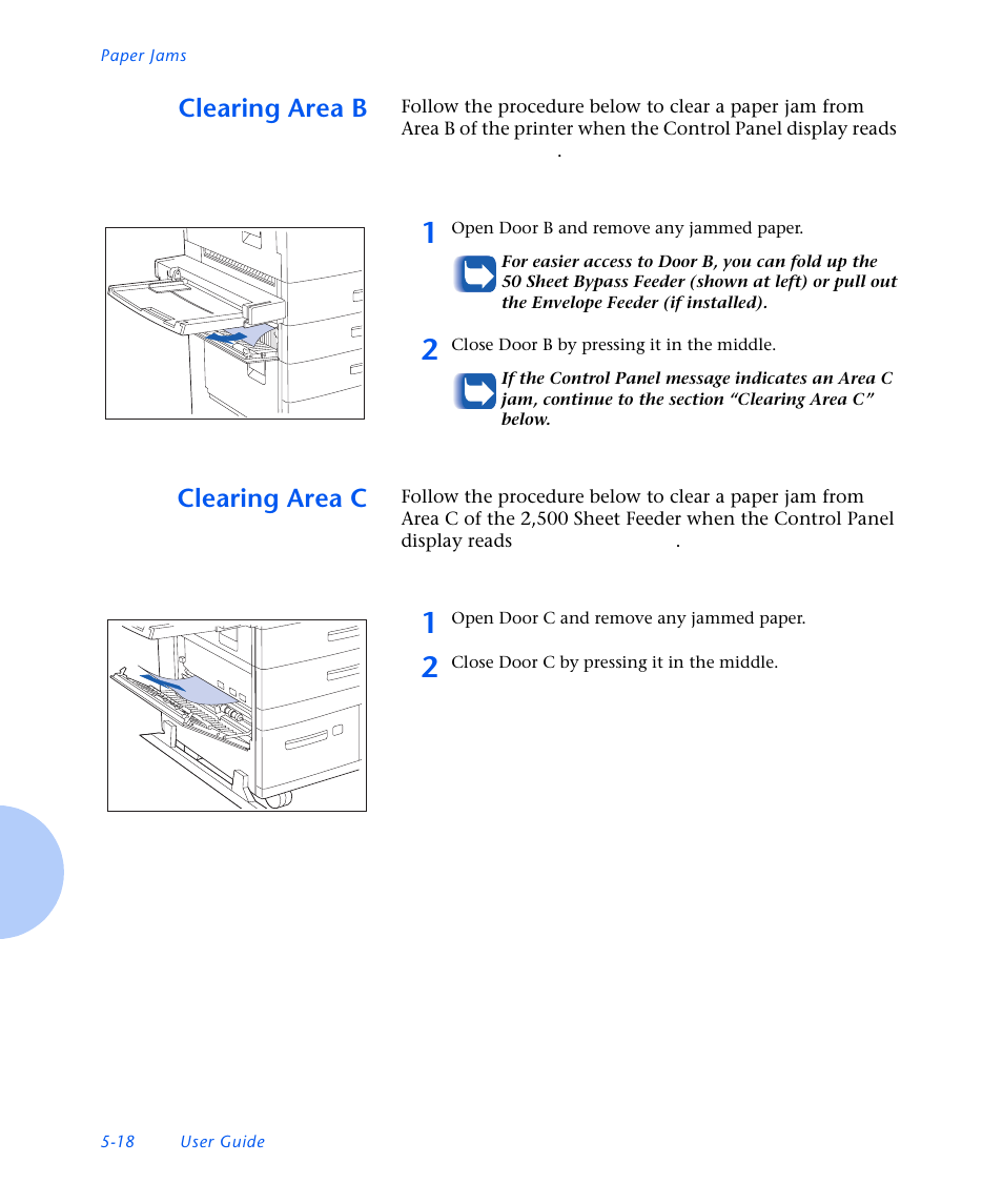 Clearing area b, Clearing area c, Clearing area b -18 | Clearing area c -18 | Xerox N3225 User Manual | Page 132 / 169