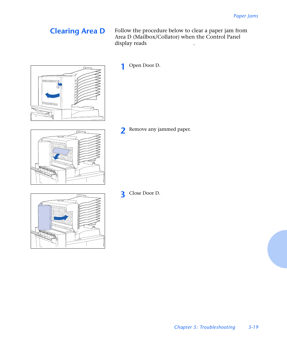 Clearing area d, Clearing area d -19 | Xerox N3225 User Manual | Page 133 / 169