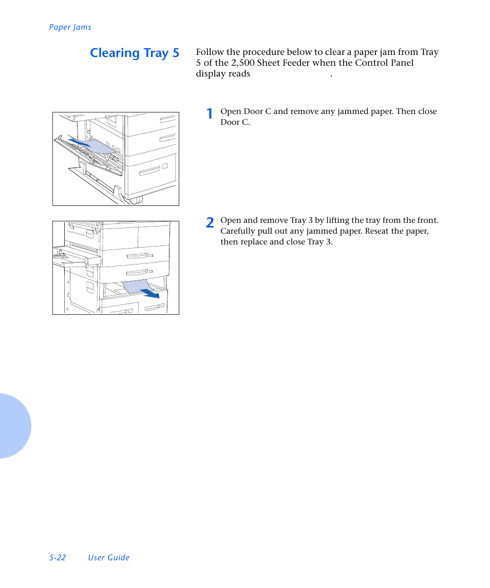 Clearing tray 5, Clearing tray 5 -22 | Xerox N3225 User Manual | Page 136 / 169