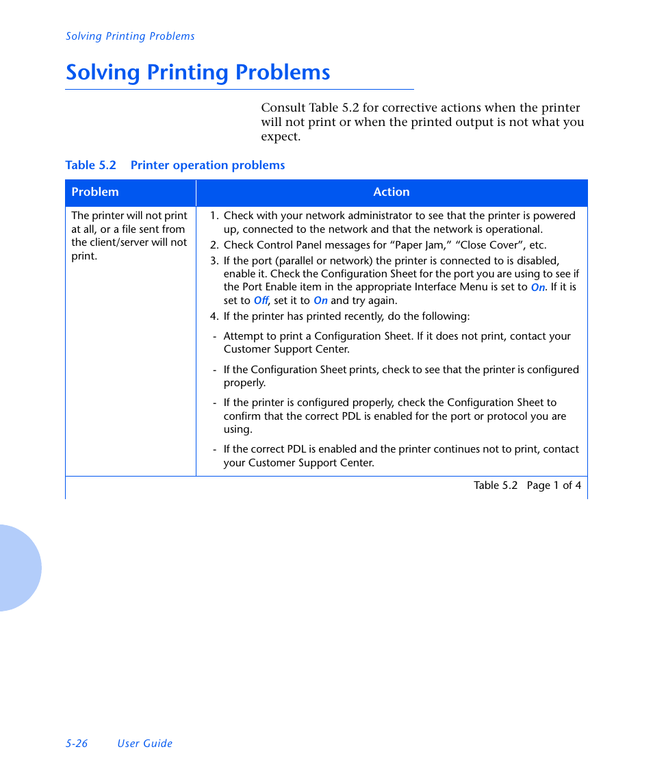 Solving printing problems, Solving printing problems -26 | Xerox N3225 User Manual | Page 140 / 169