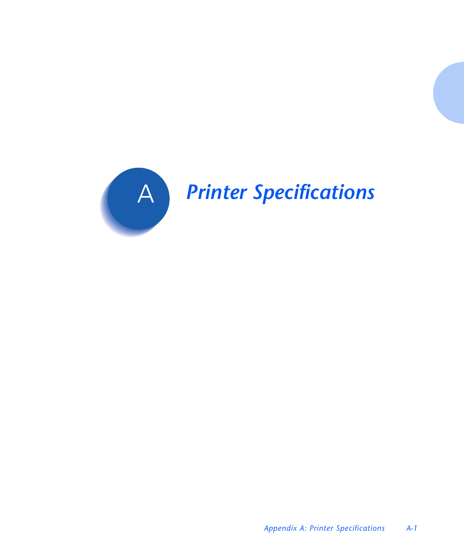 Printer specifications, Appendix a, Appendix a: printer specifications ❖ a-1 | Xerox N3225 User Manual | Page 153 / 169