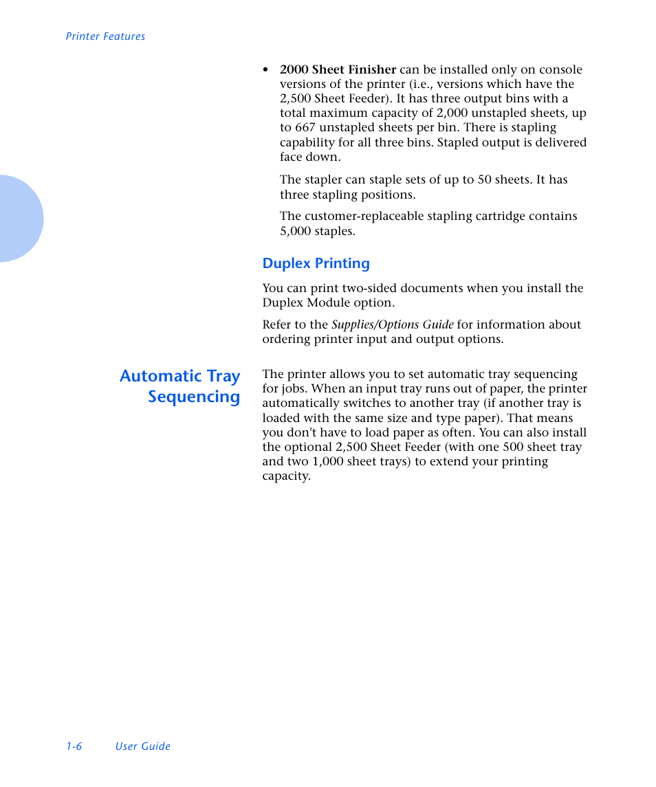 Duplex printing, Automatic tray sequencing, Automatic tray sequencing -6 | Xerox N3225 User Manual | Page 18 / 169
