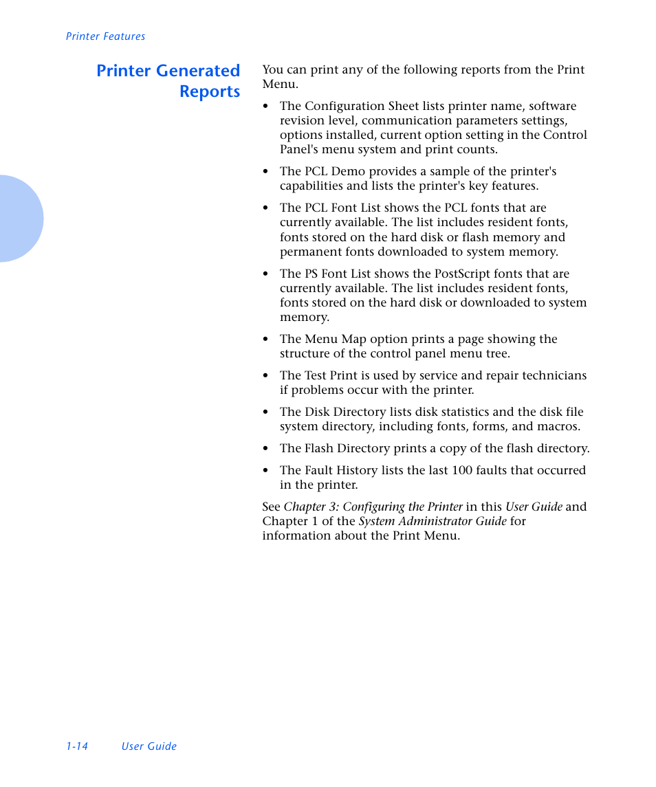 Printer generated reports, Printer generated reports -14 | Xerox N3225 User Manual | Page 26 / 169