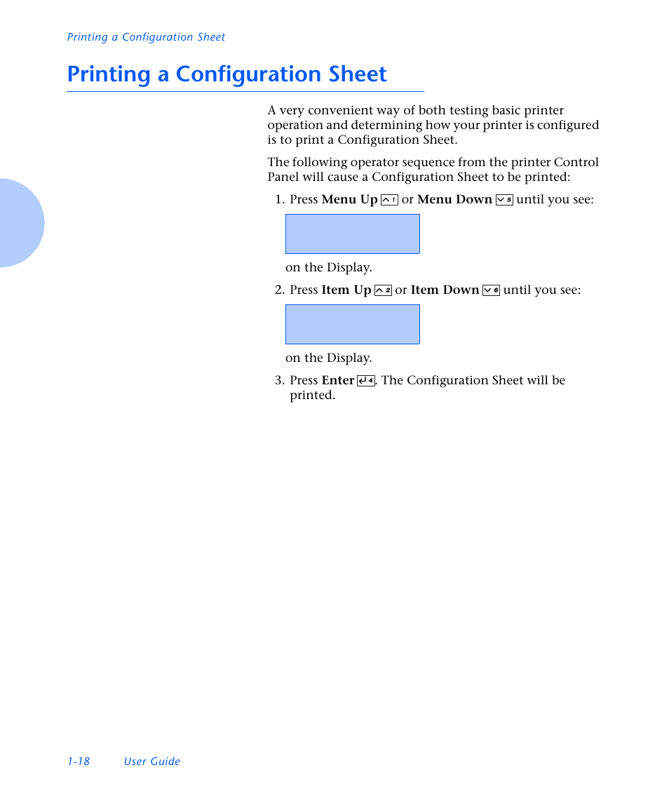 Printing a configuration sheet, Printing a configuration sheet -18 | Xerox N3225 User Manual | Page 30 / 169