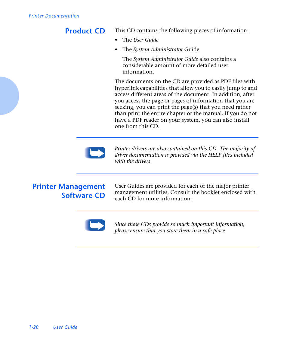 Product cd, Printer management software cd, Product cd -20 | Printer management software cd -20 | Xerox N3225 User Manual | Page 32 / 169