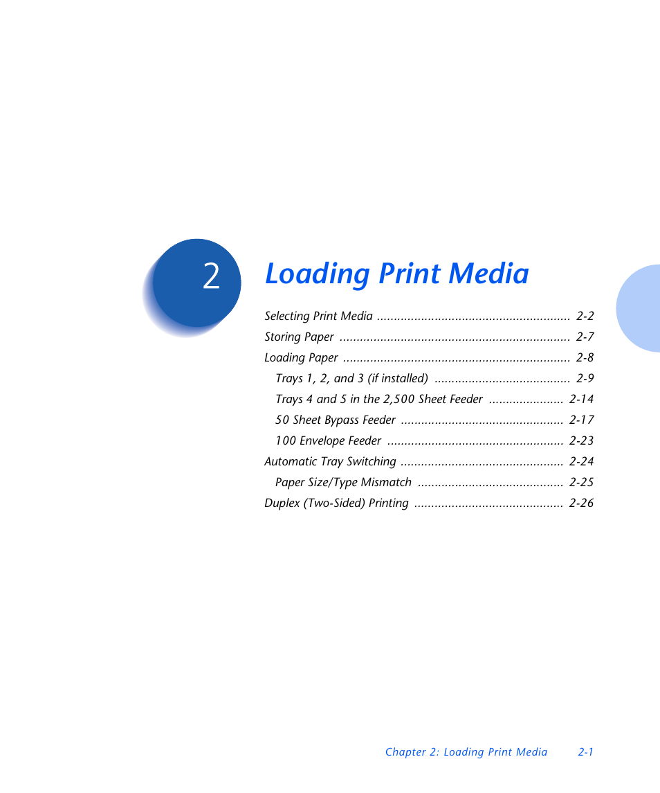 Loading print media, Chapter 2, Loading print media -1 | Xerox N3225 User Manual | Page 33 / 169