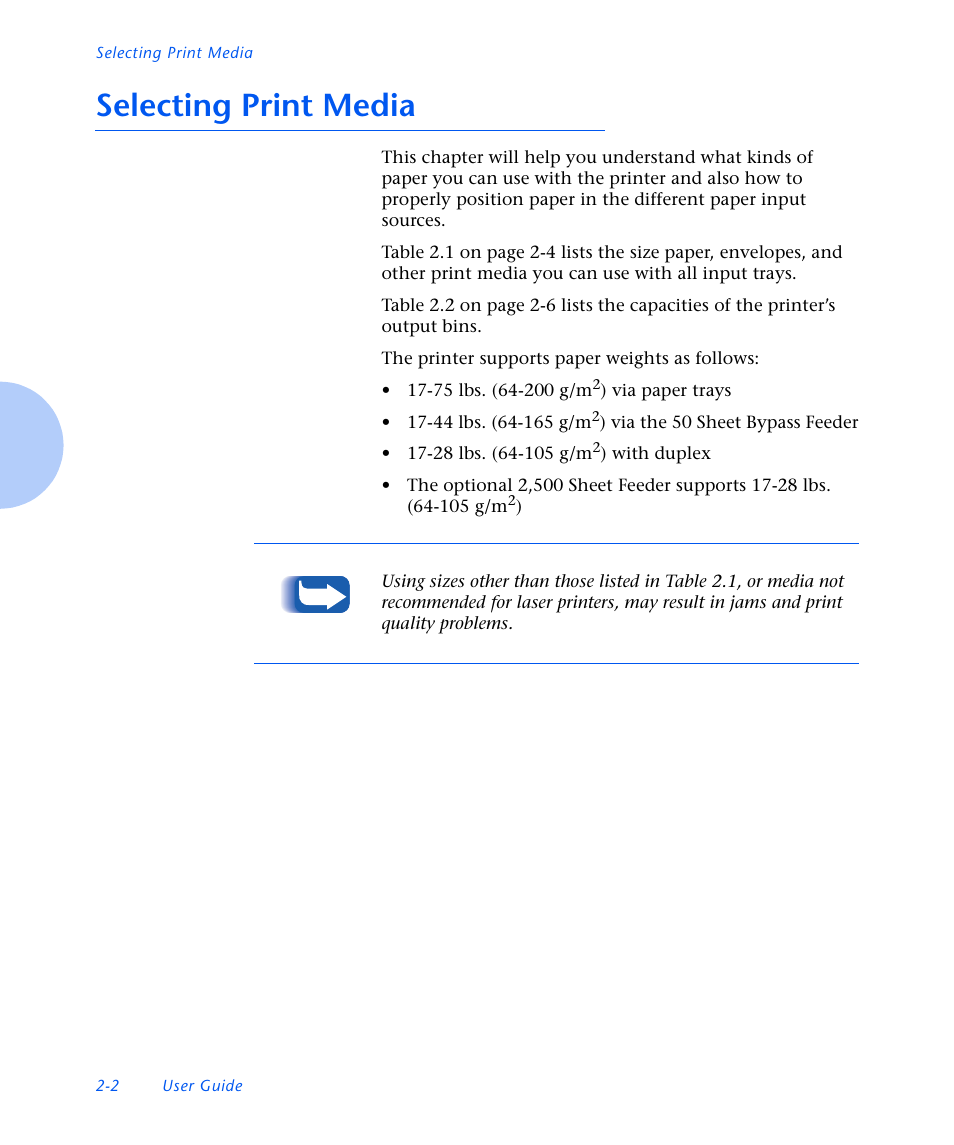 Selecting print media, Selecting print media -2 | Xerox N3225 User Manual | Page 34 / 169