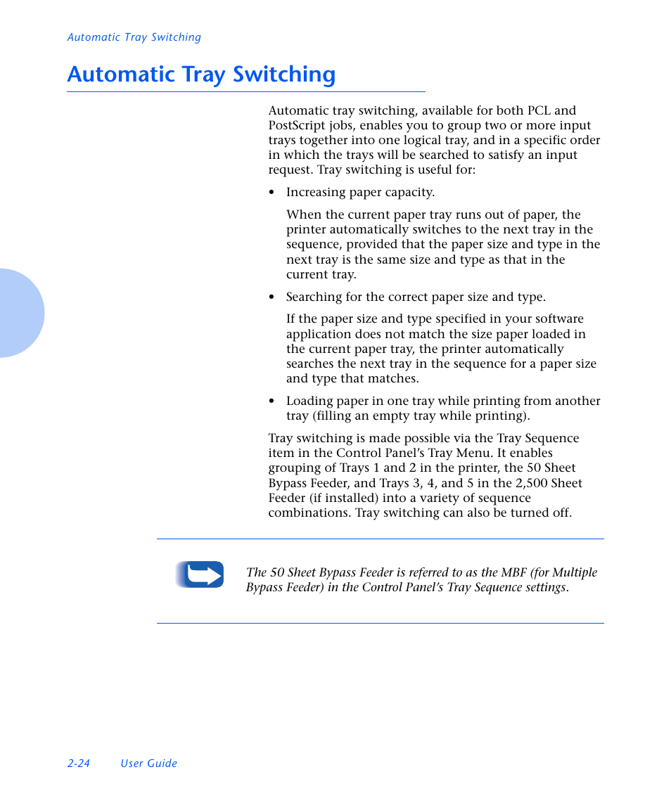 Automatic tray switching, Automatic tray switching -24 | Xerox N3225 User Manual | Page 56 / 169