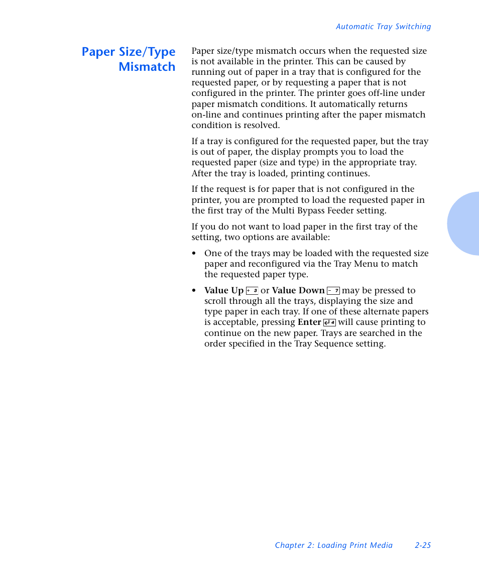 Paper size/type mismatch, Paper size/type mismatch -25 | Xerox N3225 User Manual | Page 57 / 169