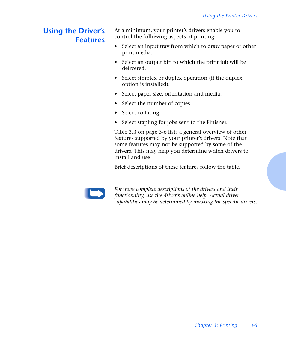 Using the driver’s features, Using the driver’s features -5 | Xerox N3225 User Manual | Page 63 / 169