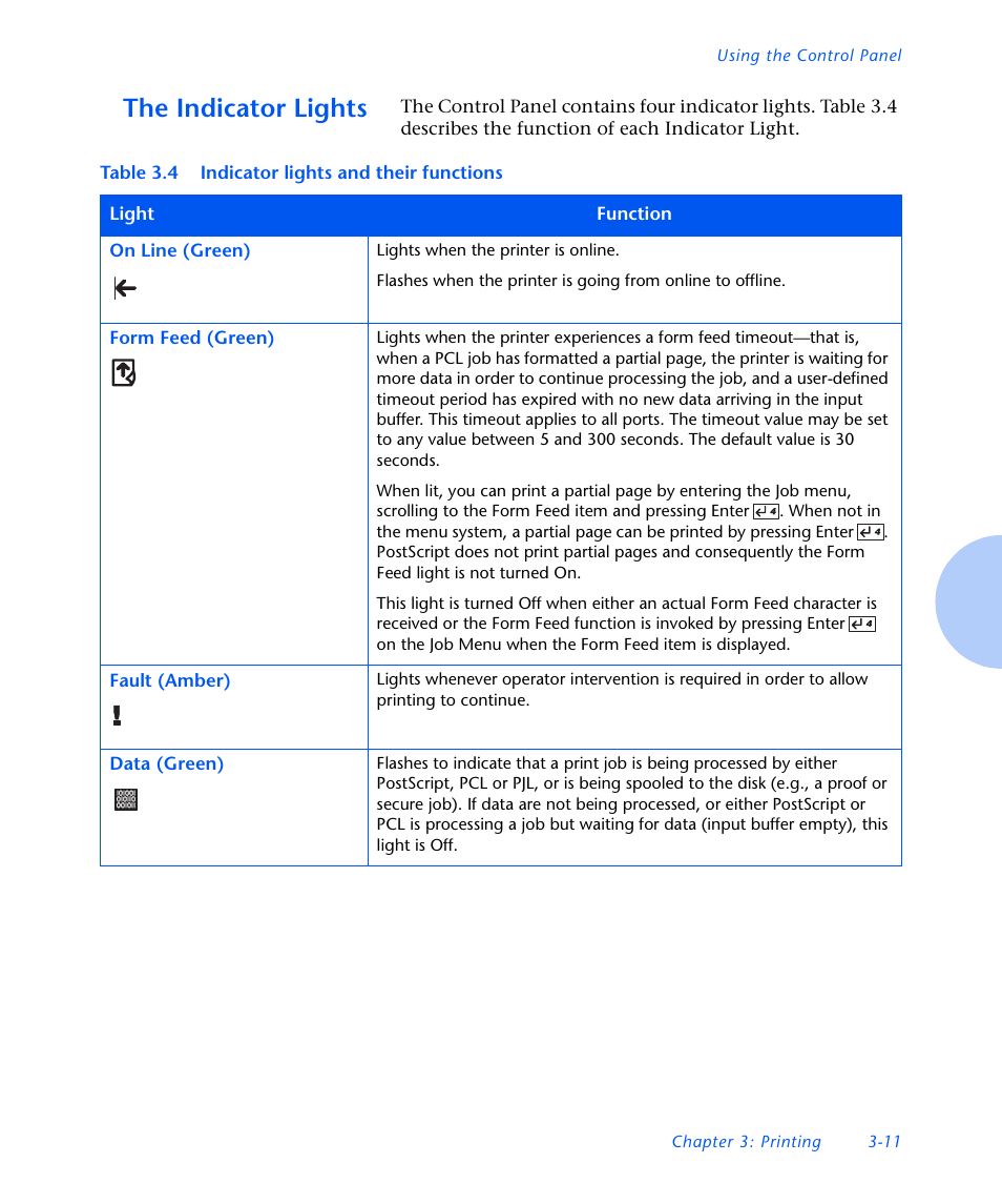 The indicator lights, The indicator lights -11 | Xerox N3225 User Manual | Page 69 / 169