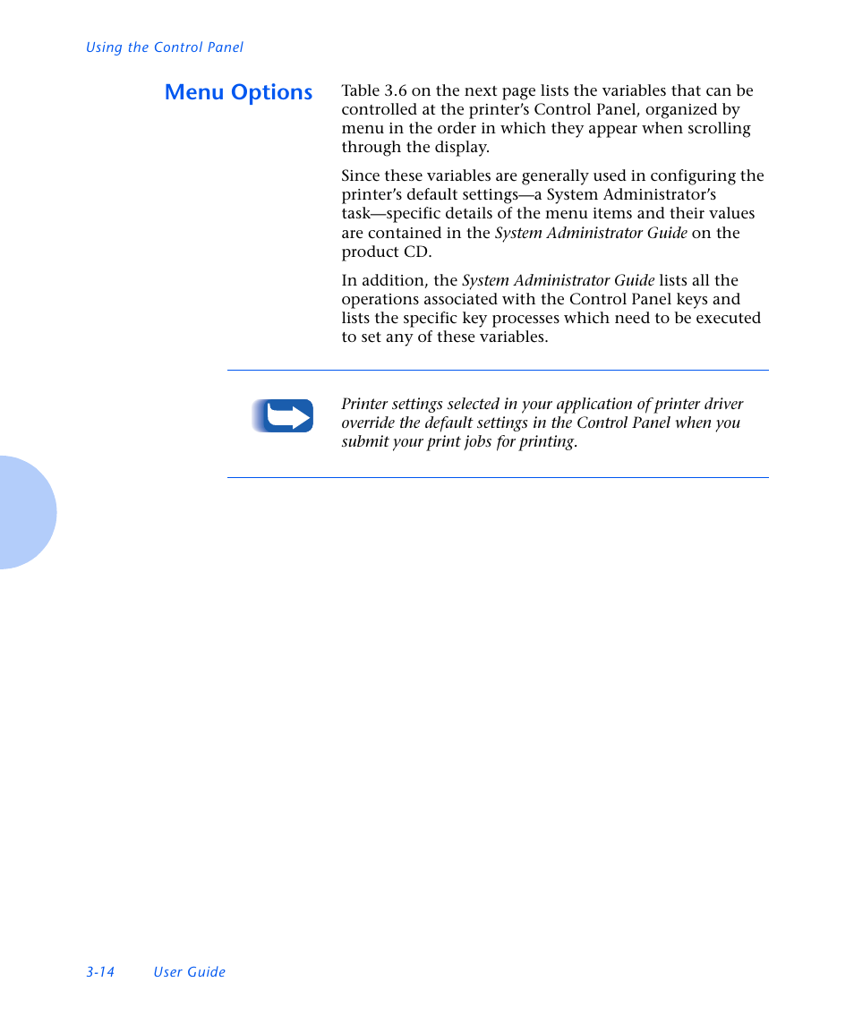 Menu options, Menu options -14 | Xerox N3225 User Manual | Page 72 / 169