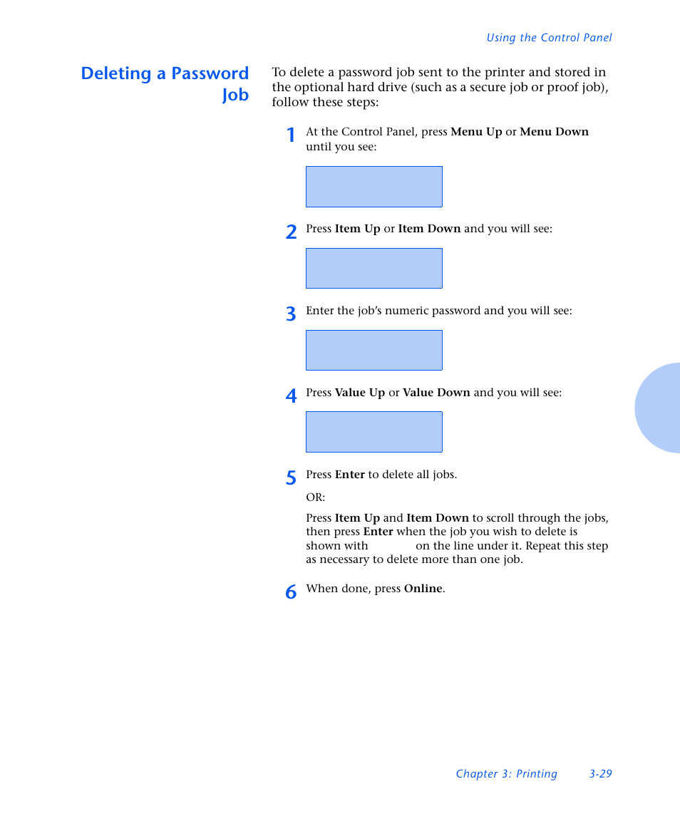 Deleting a password job, Deleting a password job -29 | Xerox N3225 User Manual | Page 87 / 169