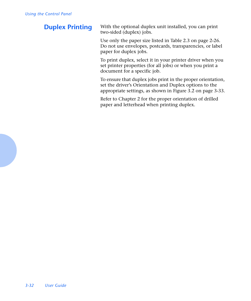 Duplex printing, Duplex printing -32 | Xerox N3225 User Manual | Page 90 / 169