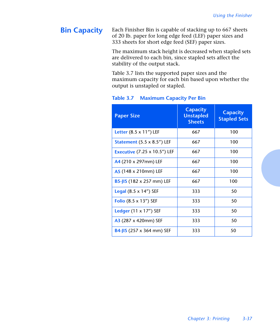 Bin capacity, Bin capacity -37 | Xerox N3225 User Manual | Page 95 / 169