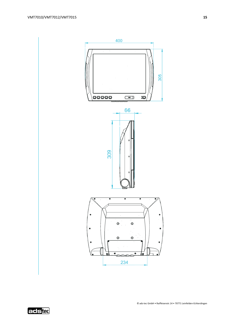 External device dimensions vmt7015 | ADS-TEC VMT7010/7012/7015 User Manual | Page 16 / 52