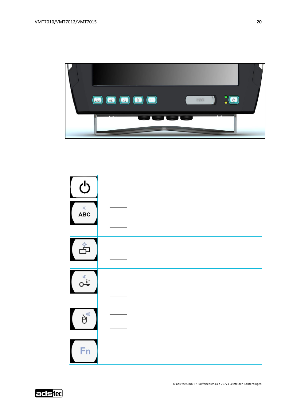 Operation, Front panel operation keys, 5 operation | 1 front panel operation keys | ADS-TEC VMT7010/7012/7015 User Manual | Page 21 / 52