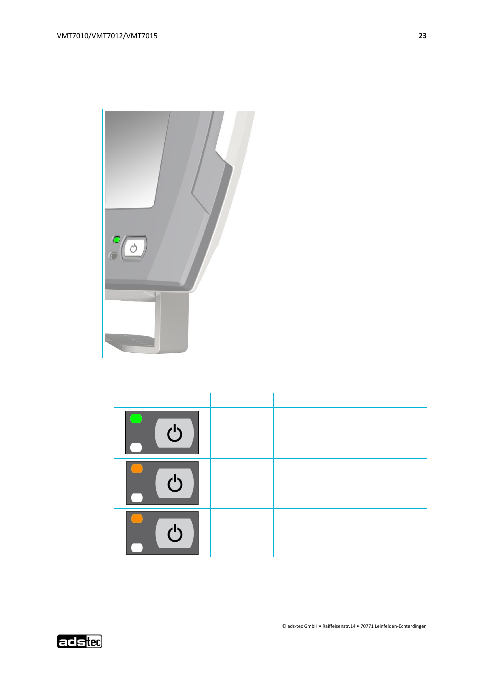 Status displays, 4 status displays | ADS-TEC VMT7010/7012/7015 User Manual | Page 24 / 52