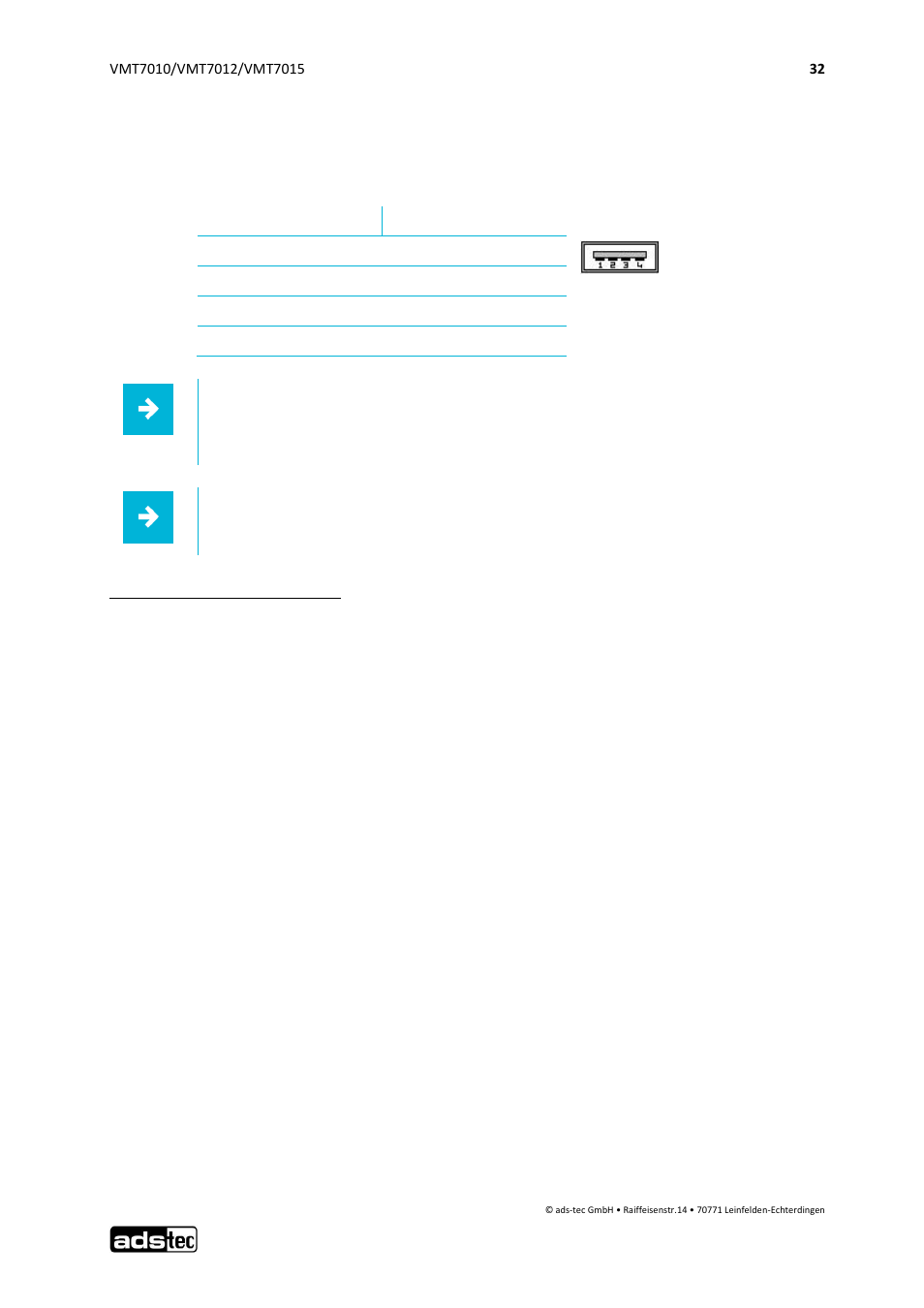 Usb connections, 4 usb connections | ADS-TEC VMT7010/7012/7015 User Manual | Page 33 / 52