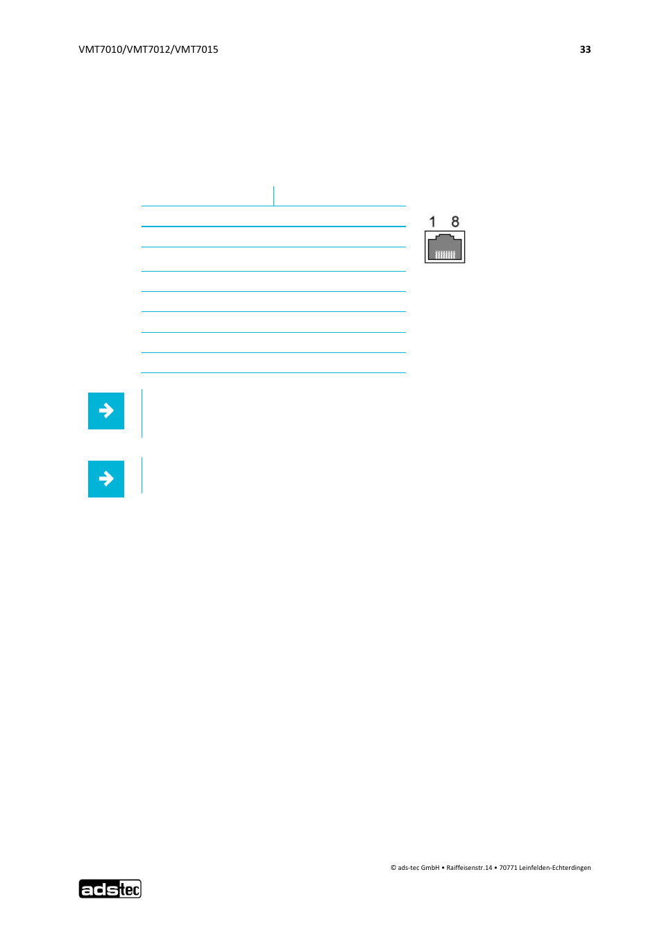 Network connection (rj45), 5 network connection (rj45) | ADS-TEC VMT7010/7012/7015 User Manual | Page 34 / 52