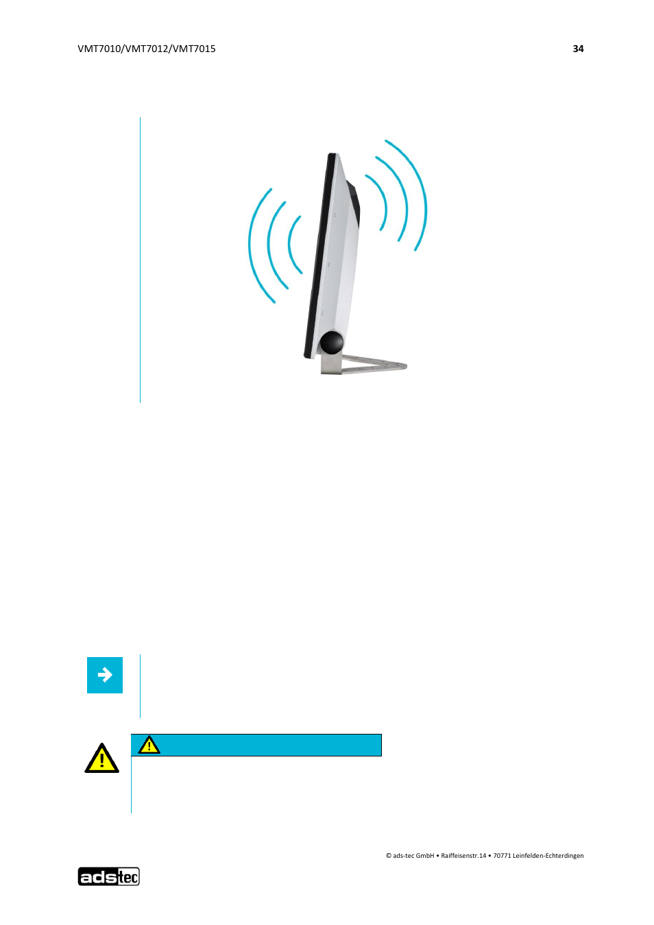 Wlan wireless card (optional), 6 wlan wireless card (optional), Attention | ADS-TEC VMT7010/7012/7015 User Manual | Page 35 / 52