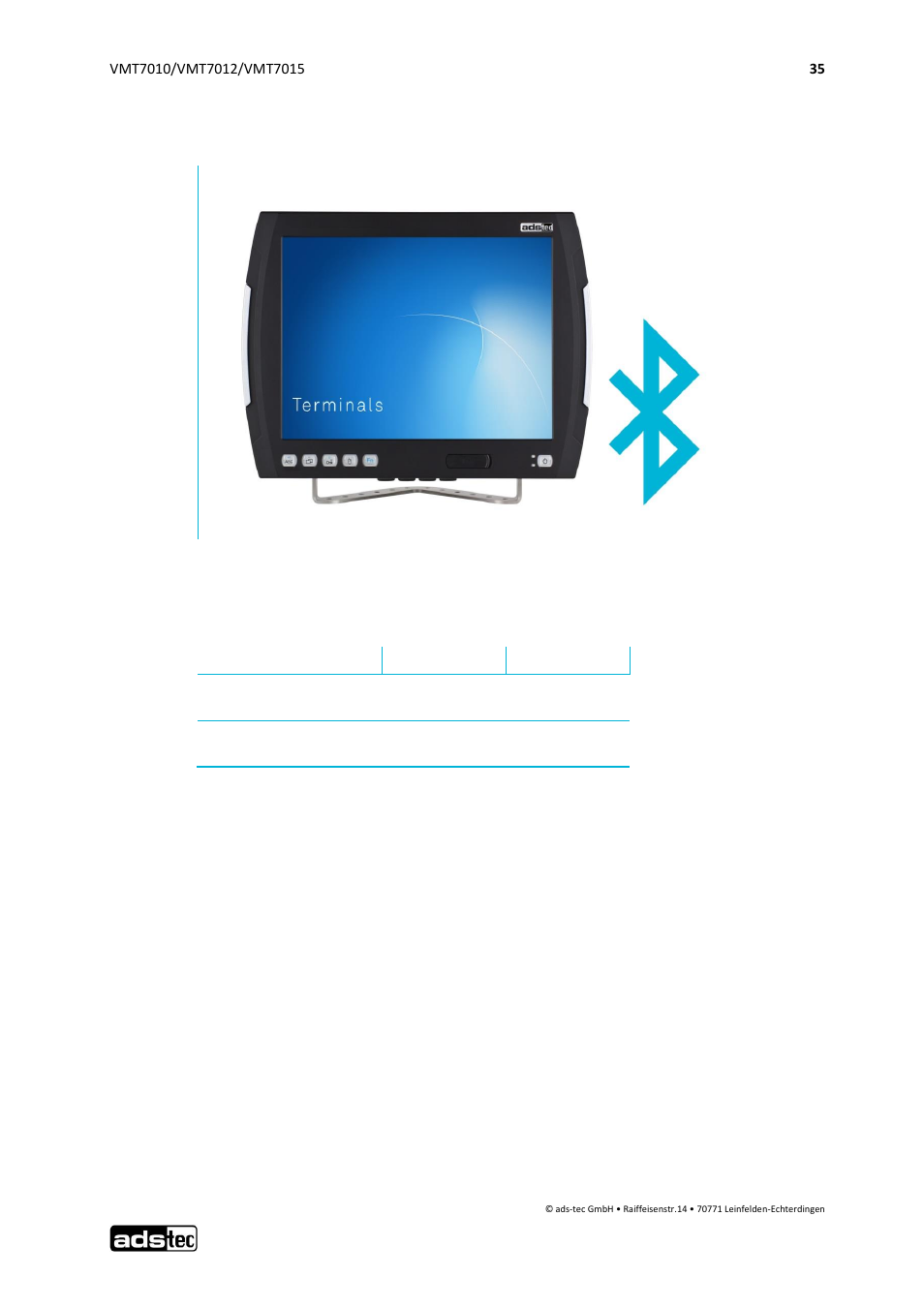 Bluetooth wireless card (optional), 7 bluetooth wireless card (optional) | ADS-TEC VMT7010/7012/7015 User Manual | Page 36 / 52