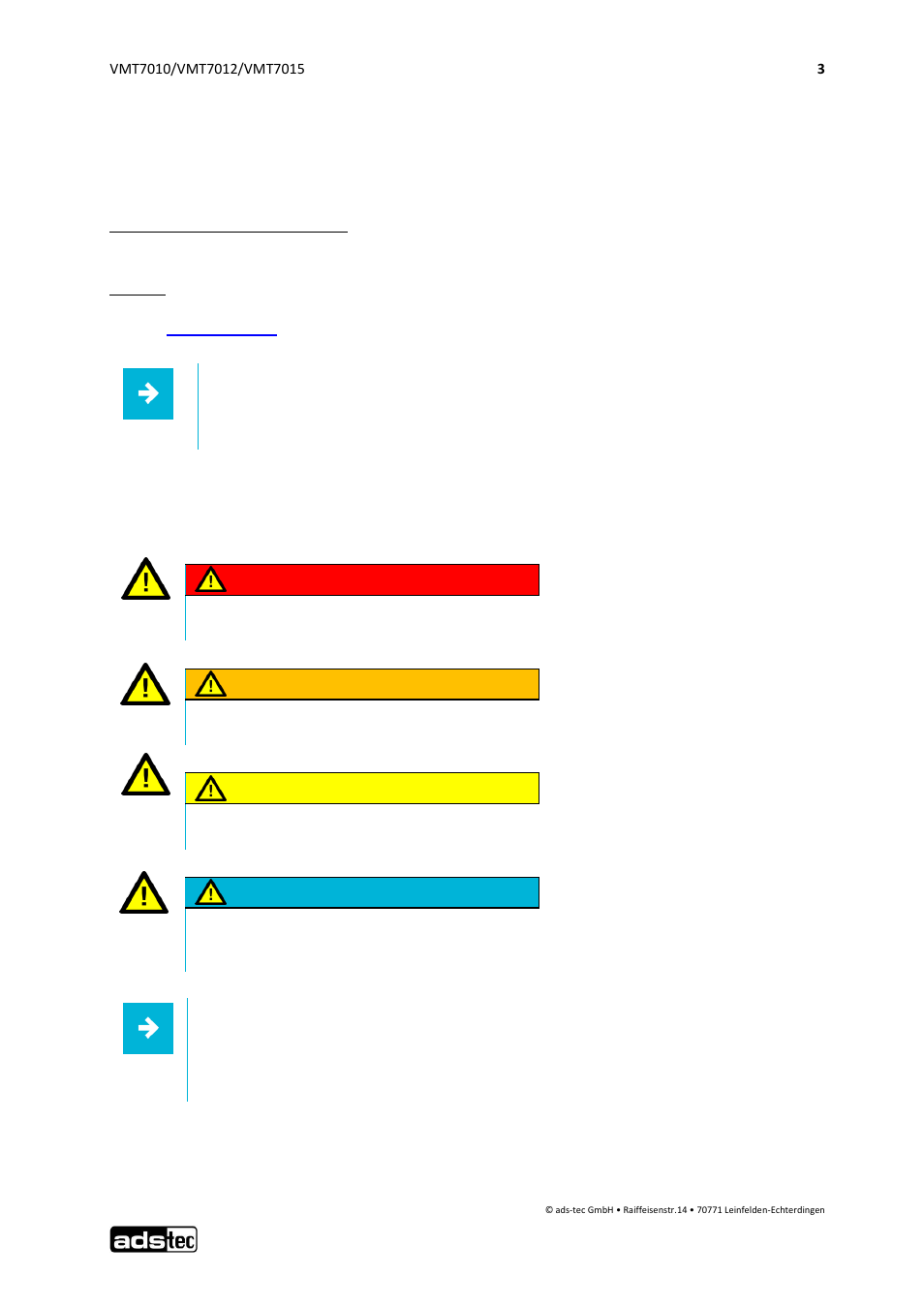 Notes, Relevant device documentation, Explanation of used symbols | 1 relevant device documentation, 2 explanation of used symbols, Danger, Warning, Caution, Attention | ADS-TEC VMT7010/7012/7015 User Manual | Page 4 / 52