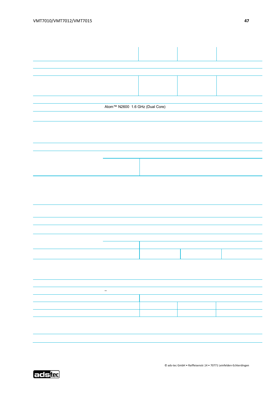 Technical details, 9 technical details, Device data | ADS-TEC VMT7010/7012/7015 User Manual | Page 48 / 52