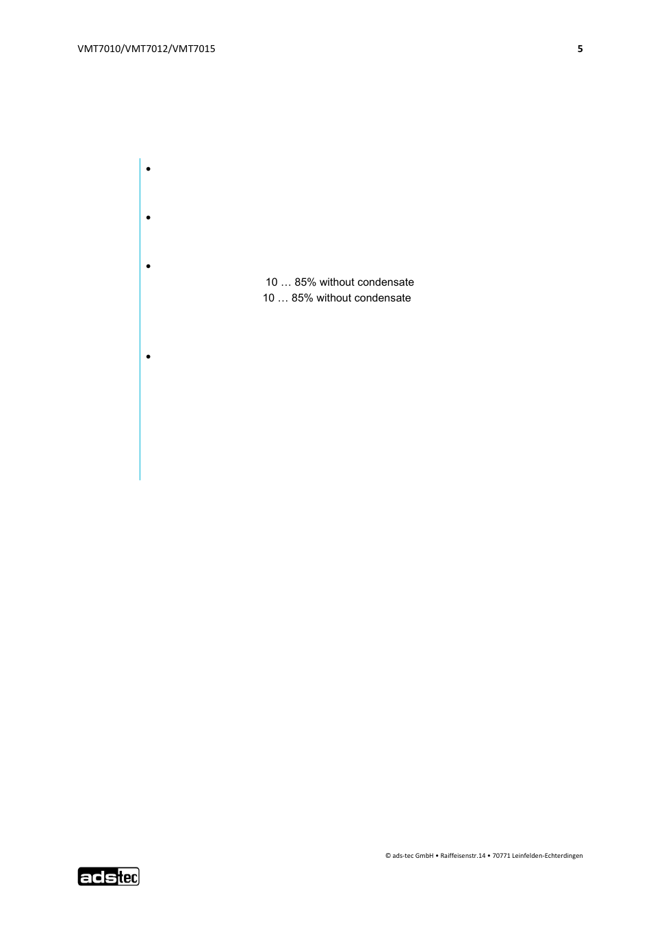 Environmental conditions, 6 environmental conditions | ADS-TEC VMT7010/7012/7015 User Manual | Page 6 / 52
