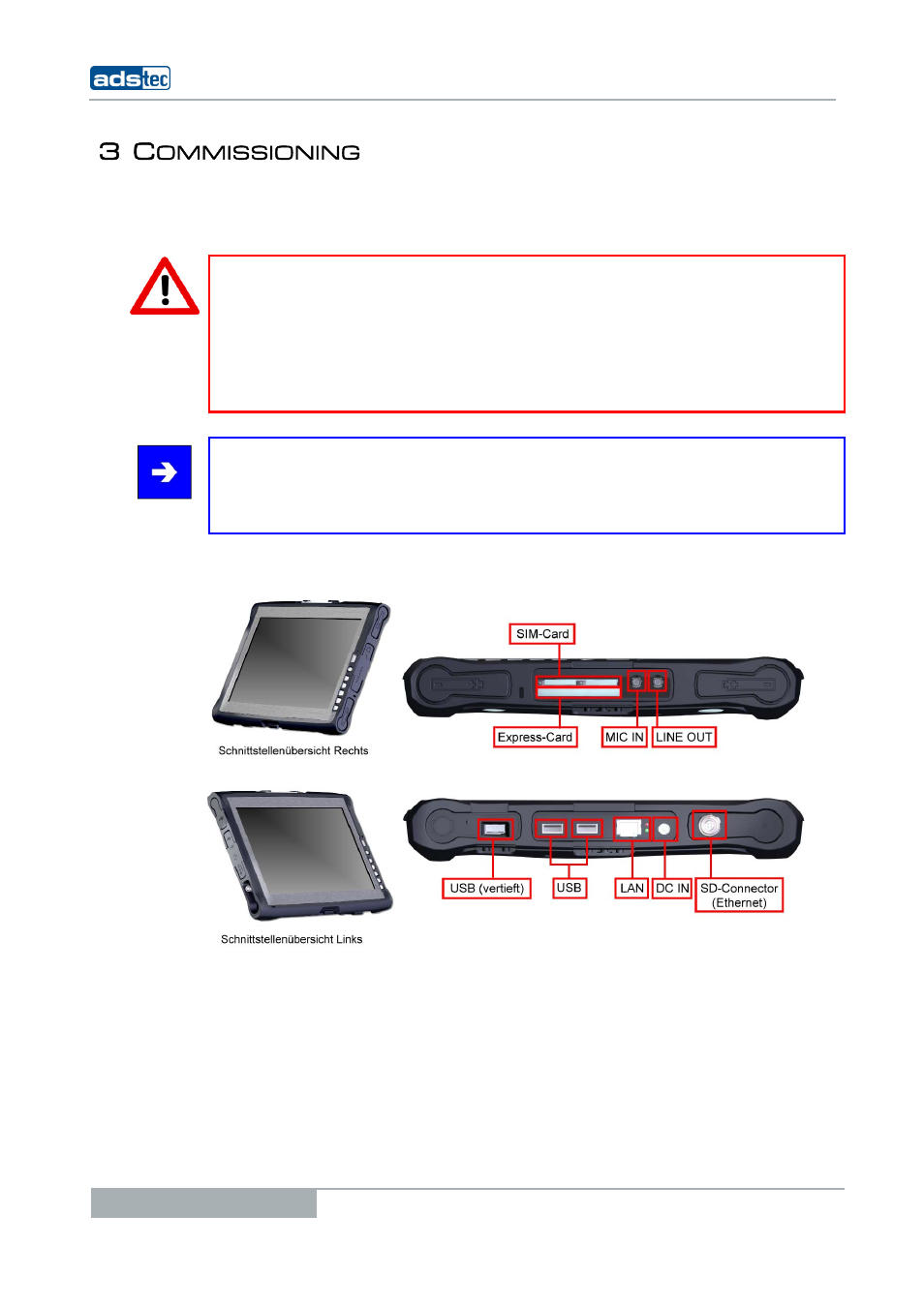 3 commissioning, 1 available interfaces, Ommissioning | Vailable interfaces | ADS-TEC TT13 User Manual User Manual | Page 12 / 88