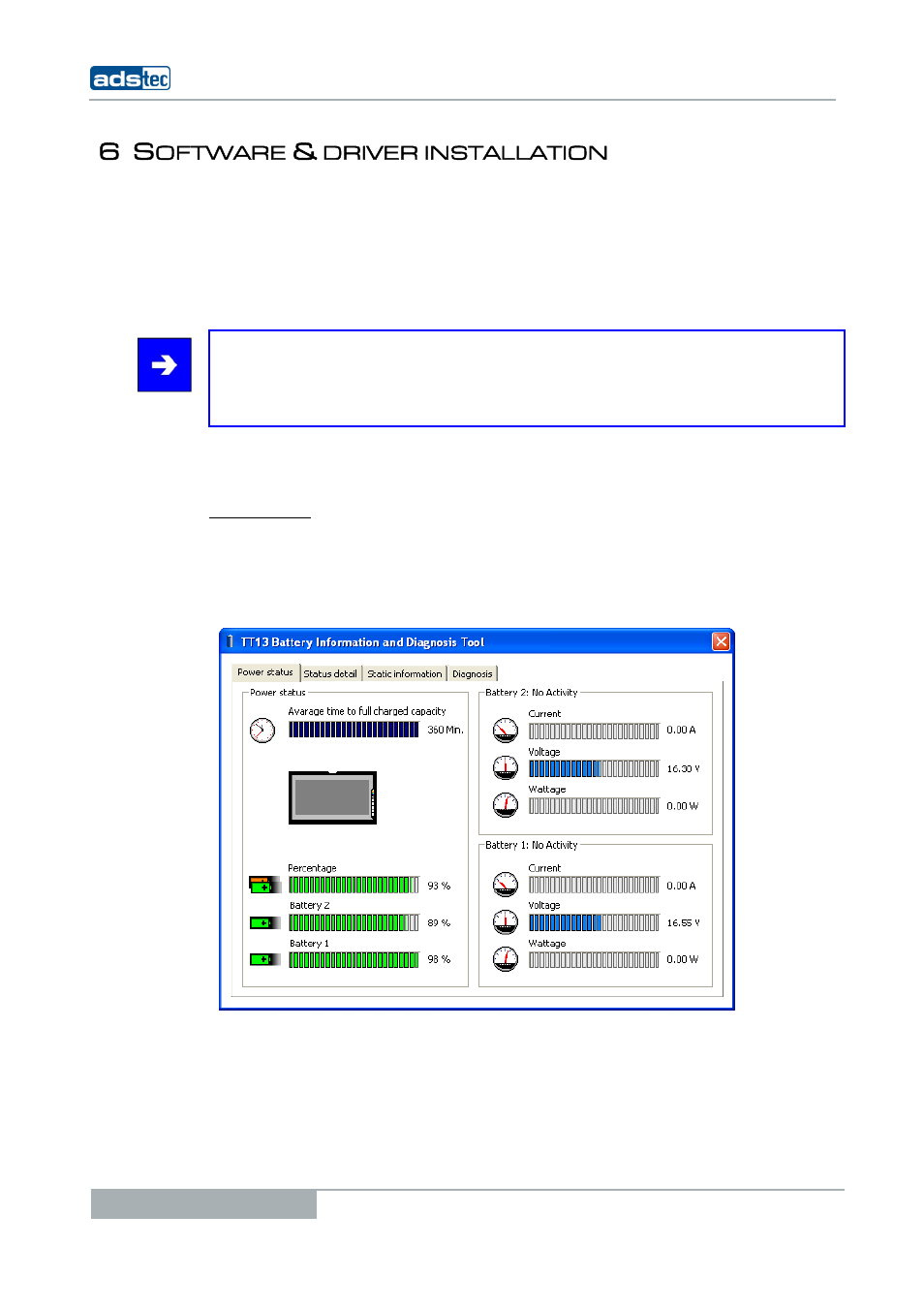 6 software & driver installation, 1 battery information & diagnostics tool, Oftware | Driver installation, Attery information, Diagnostics tool | ADS-TEC TT13 User Manual User Manual | Page 26 / 88