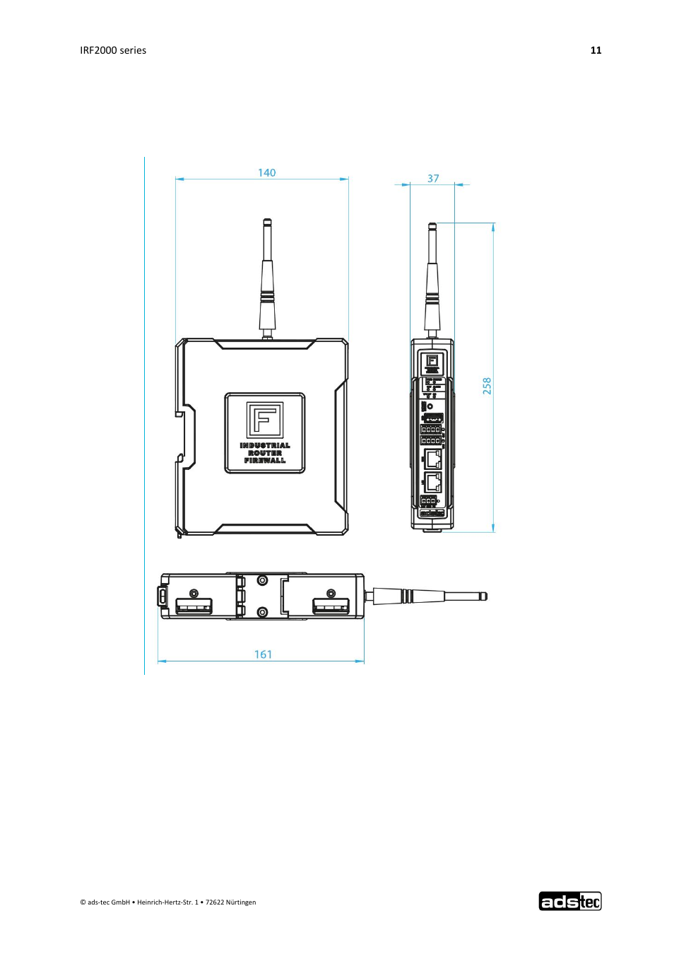 Assembly, External dimensions irf22xx, 4 assembly | 1 external dimensions irf22xx | ADS-TEC IRF2000 User Manual User Manual | Page 12 / 29