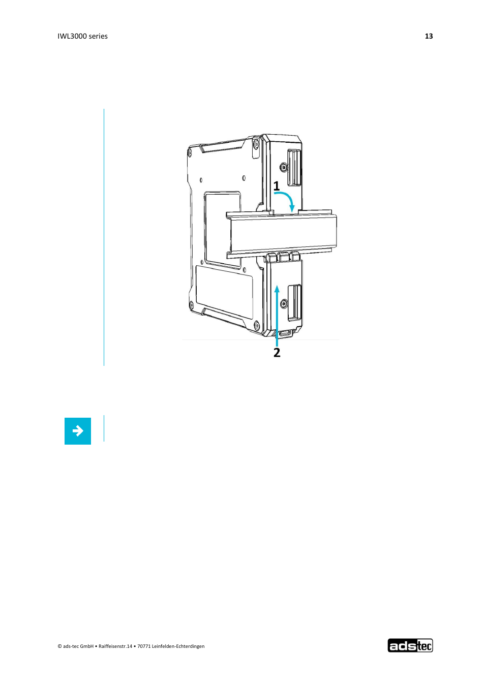 Top-hat rail mounting, 3 top-hat rail mounting | ADS-TEC IWL3000 User Manual User Manual | Page 14 / 31