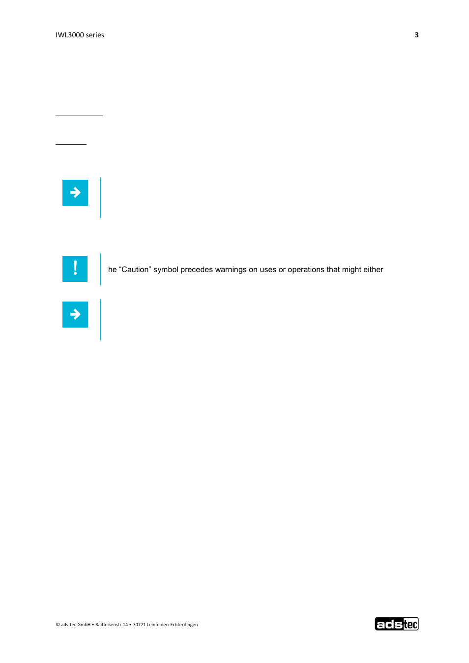 Notes, Relevant device documentation, Explanation of used symbols | Data, figures and modifications, 1 relevant device documentation, 2 explanation of used symbols, 3 data, figures and modifications | ADS-TEC IWL3000 User Manual User Manual | Page 4 / 31