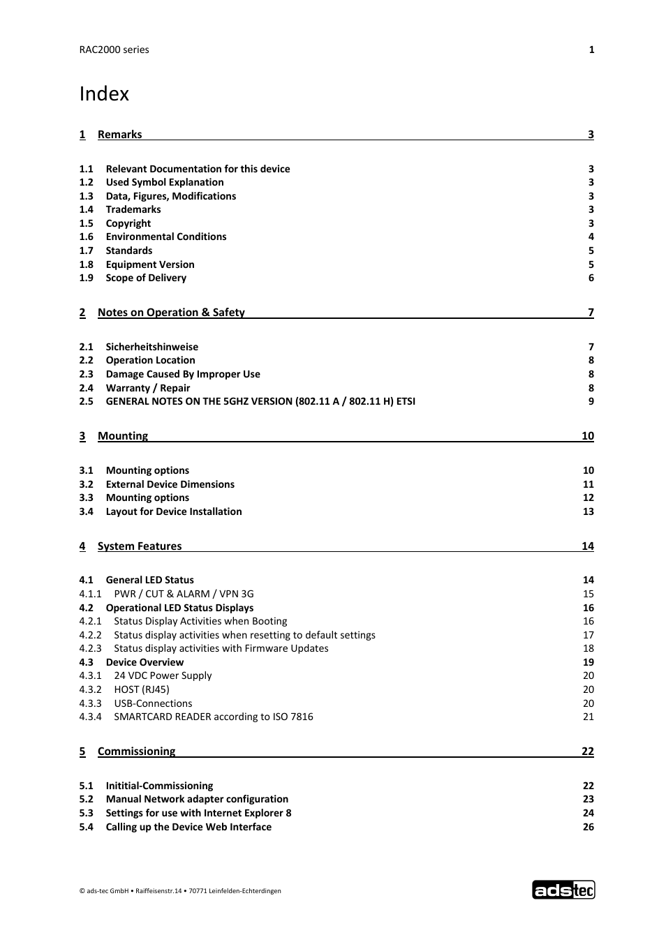 Index | ADS-TEC RAC2000 User Manual User Manual | Page 2 / 36