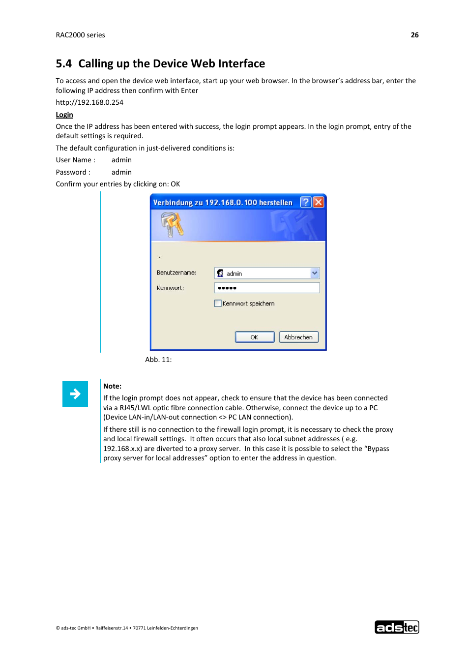 4 calling up the device web interface | ADS-TEC RAC2000 User Manual User Manual | Page 27 / 36