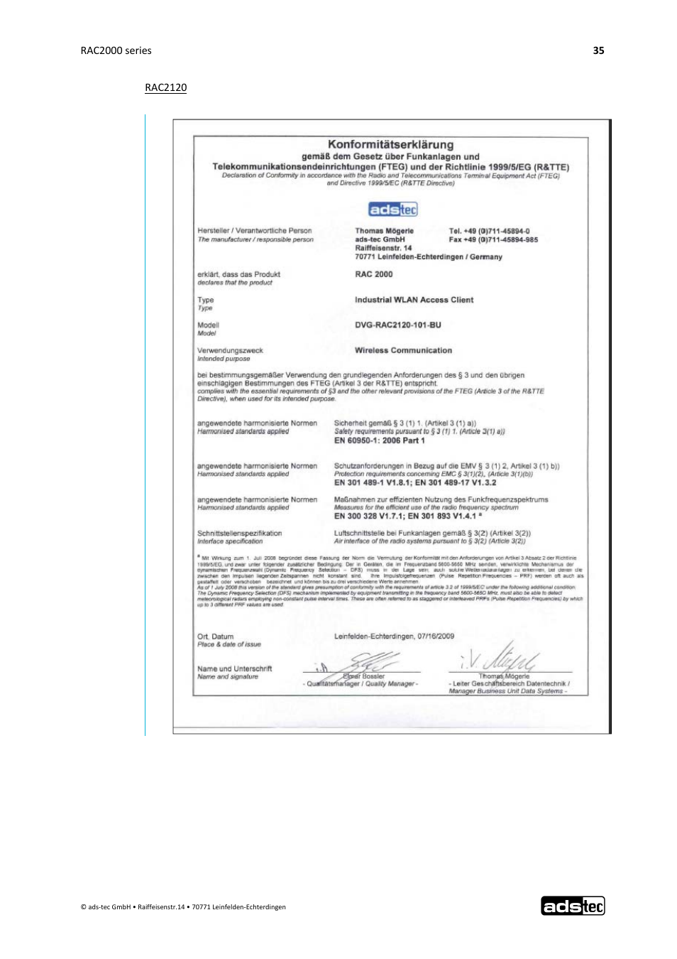 ADS-TEC RAC2000 User Manual User Manual | Page 36 / 36