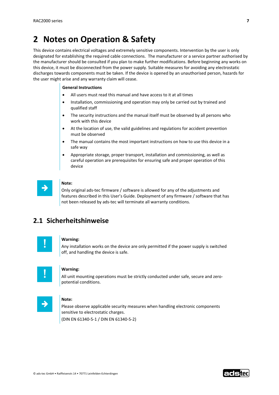 1 sicherheitshinweise | ADS-TEC RAC2000 User Manual User Manual | Page 8 / 36