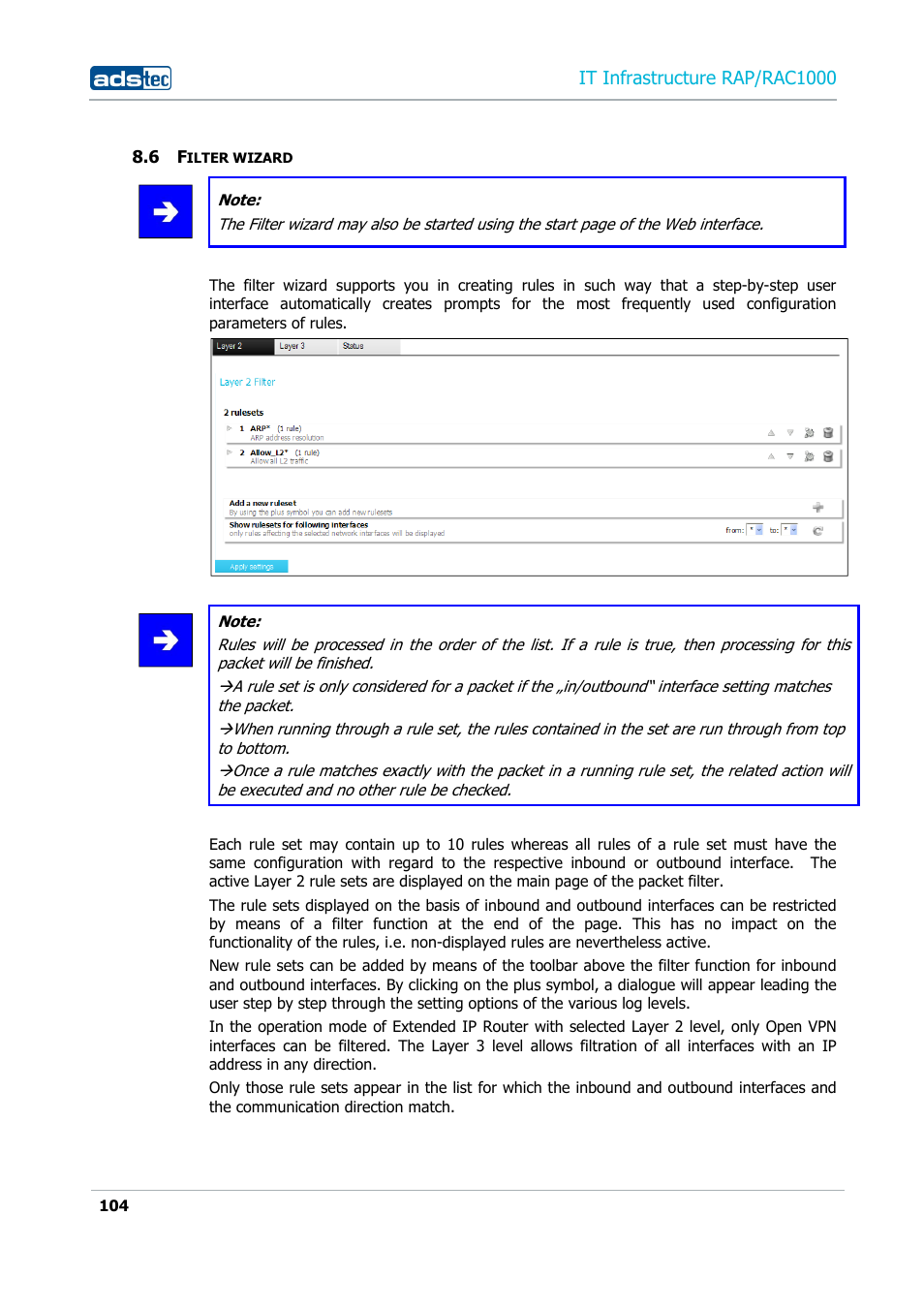 6 filter wizard, Ilter wizard, It infrastructure rap/rac1000 | ADS-TEC RAP/RAC1000 User Manual User Manual | Page 104 / 215