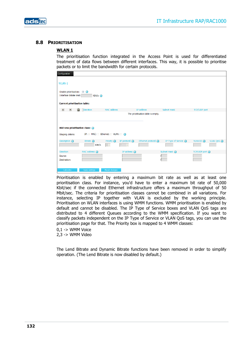8 prioritisation, Rioritisation, It infrastructure rap/rac1000 | ADS-TEC RAP/RAC1000 User Manual User Manual | Page 132 / 215