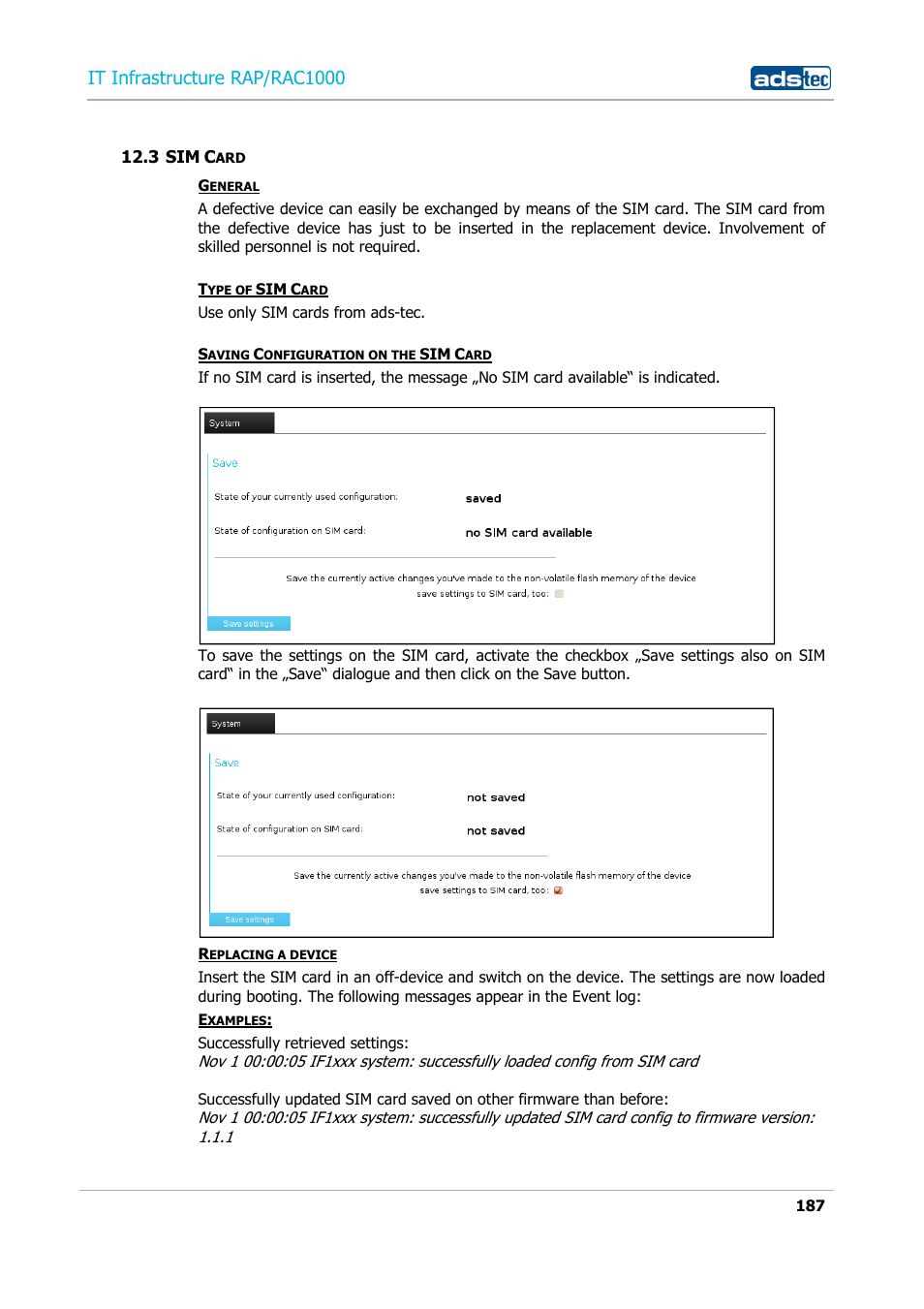 3 sim card, It infrastructure rap/rac1000 | ADS-TEC RAP/RAC1000 User Manual User Manual | Page 187 / 215