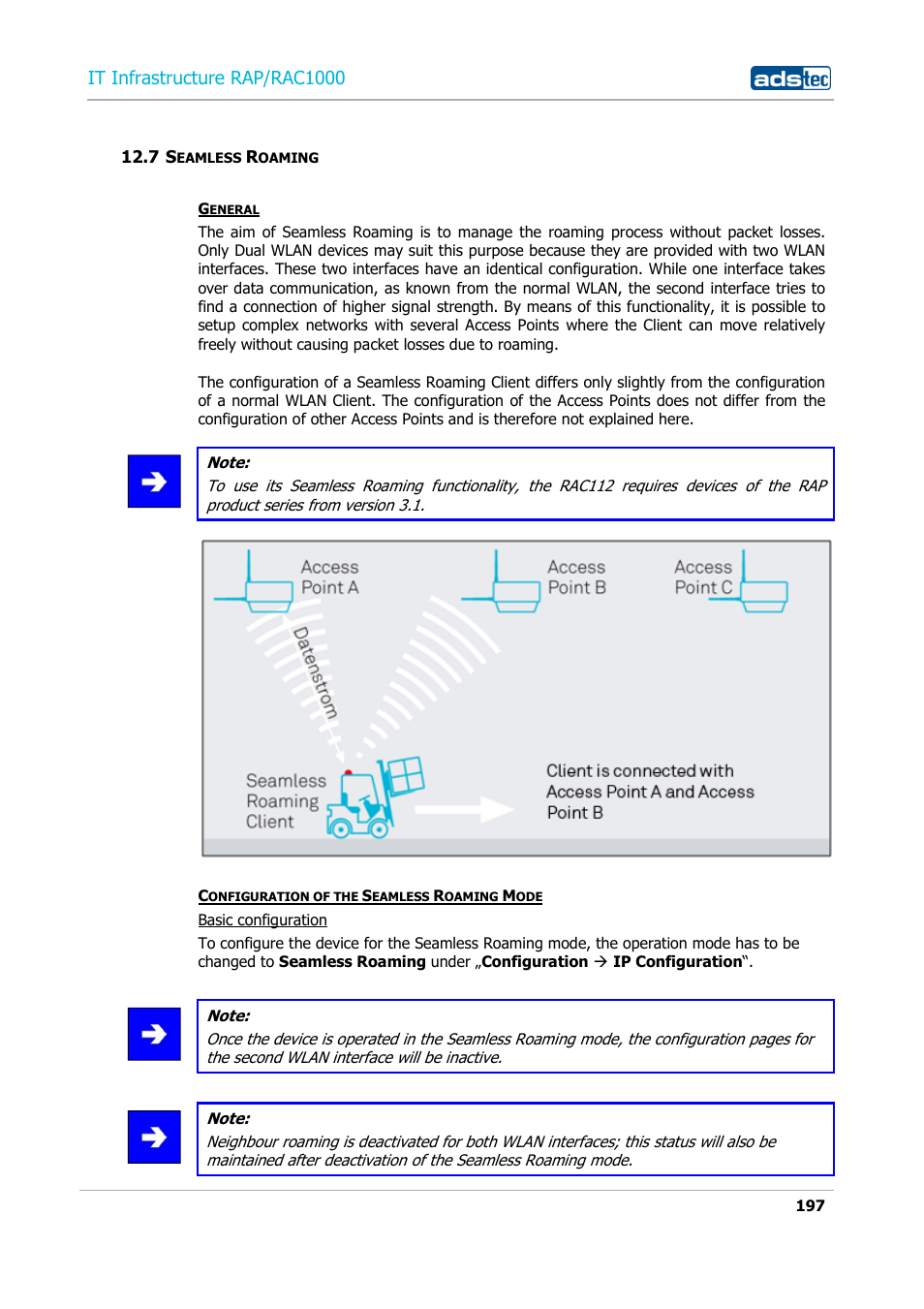 7 seamless roaming, Eamless, Oaming | It infrastructure rap/rac1000 | ADS-TEC RAP/RAC1000 User Manual User Manual | Page 197 / 215